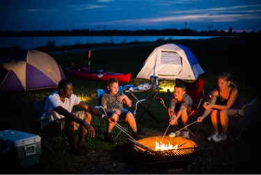 Campfire gathered around a bonfire