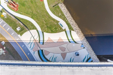 Aerial of pavers in the shape of a fish