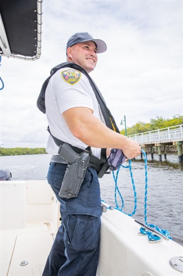 Marine Unit Officer holding rope