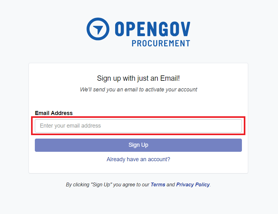 OpenGov Sign Up page