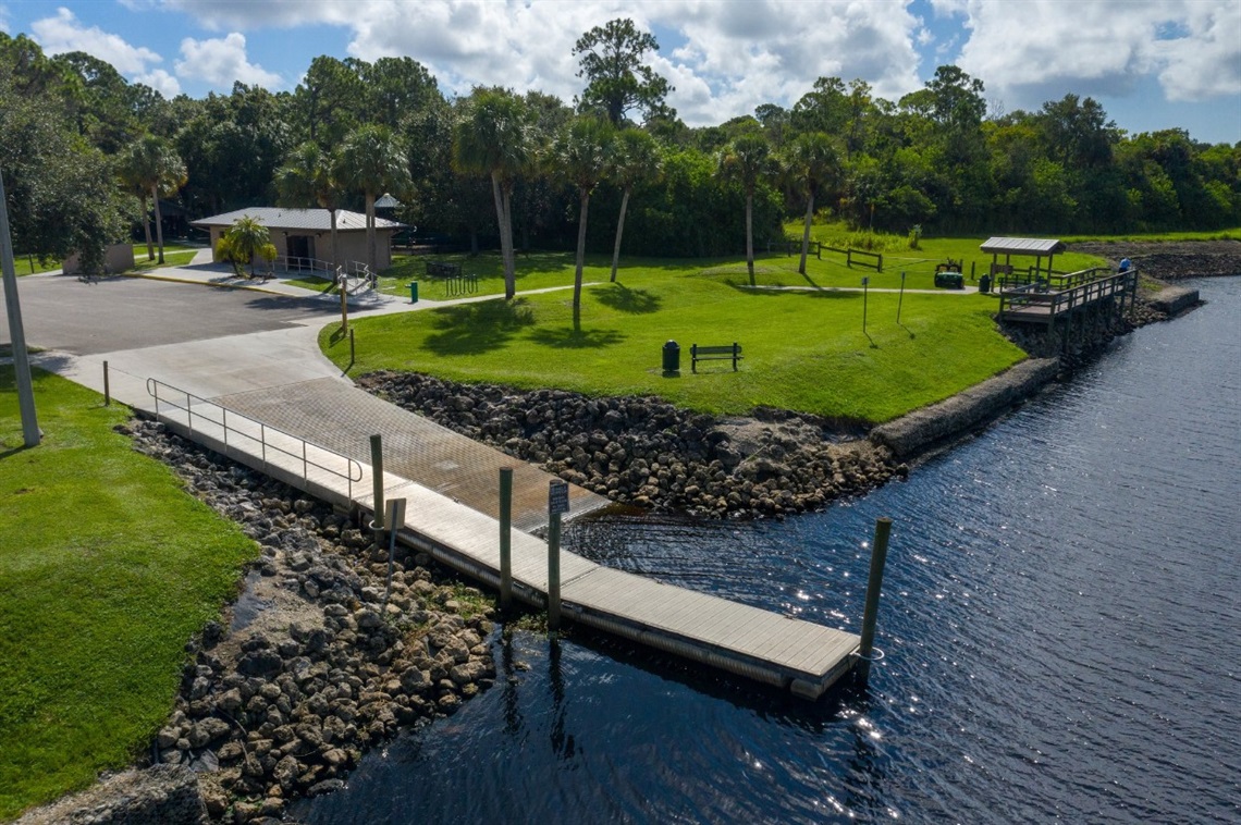 Oak Hammock Park aerial of boat launch and observation deck