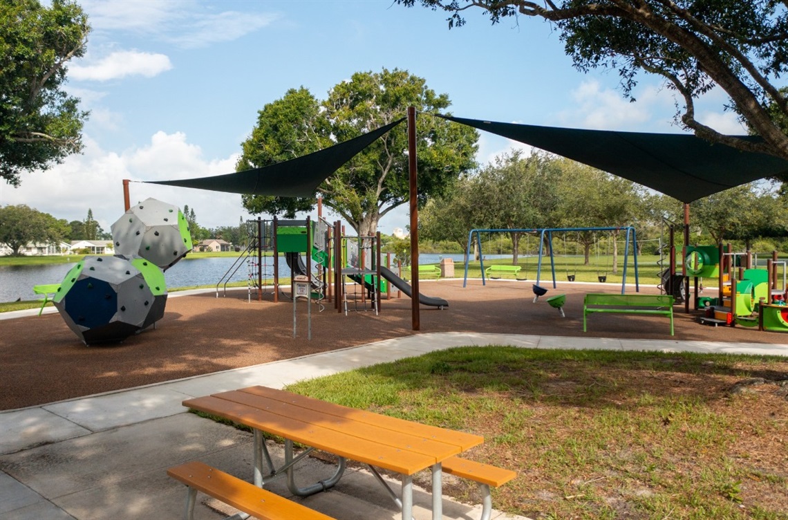 Rotary Park playground aerial looking at lake