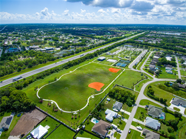 Winterlakes Park aerial of entire park from ball fields looking to the pond