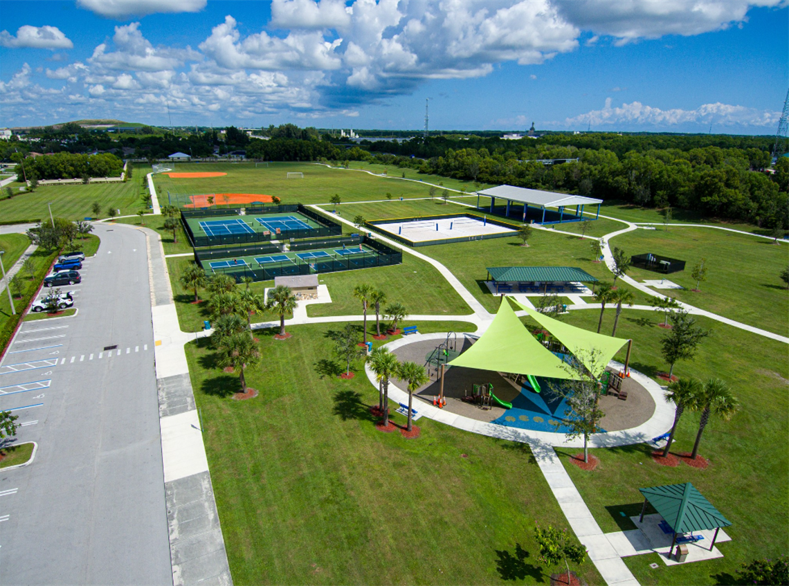 Winterlakes Park aerial of playground courts and ball fields