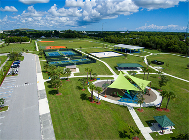 Winterlakes Park aerial of playground of, courts and ball fields