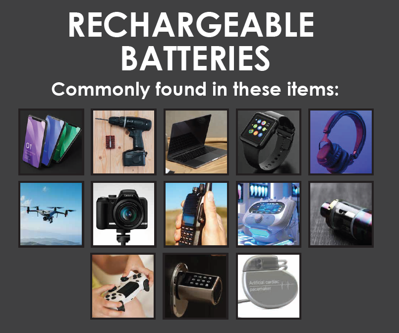 Rechargeable batteries commonly found in items