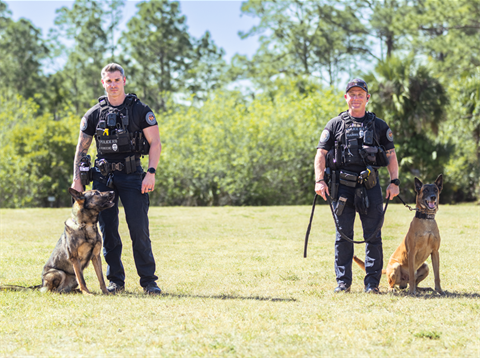 PSLPD K9 image with 2 dogs and officers