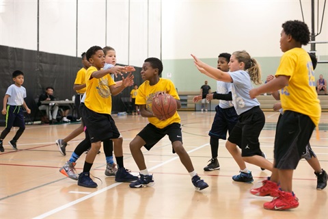 Campers playing basketball