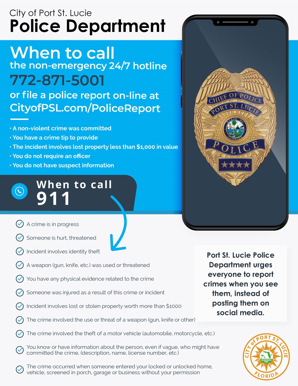 PD When To Call 911 Flyer