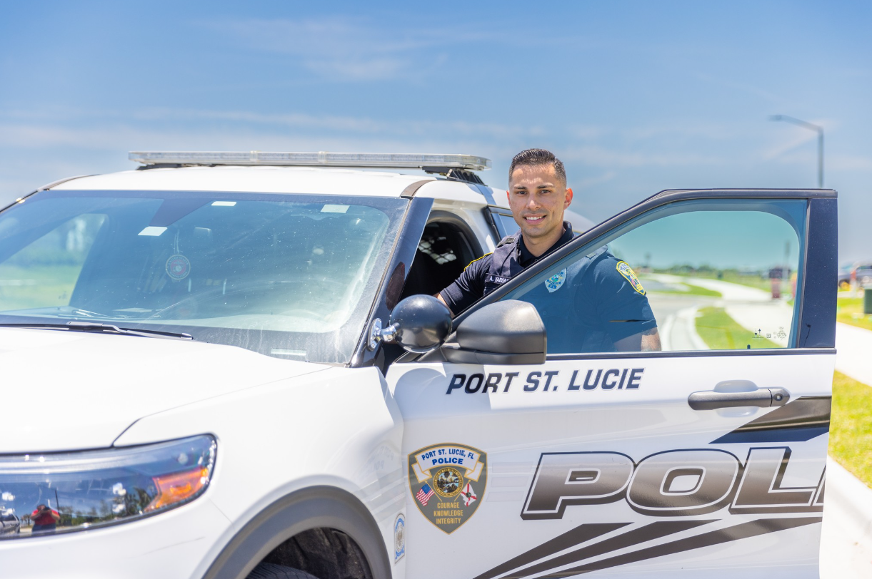 Officer stepping out of vehicle